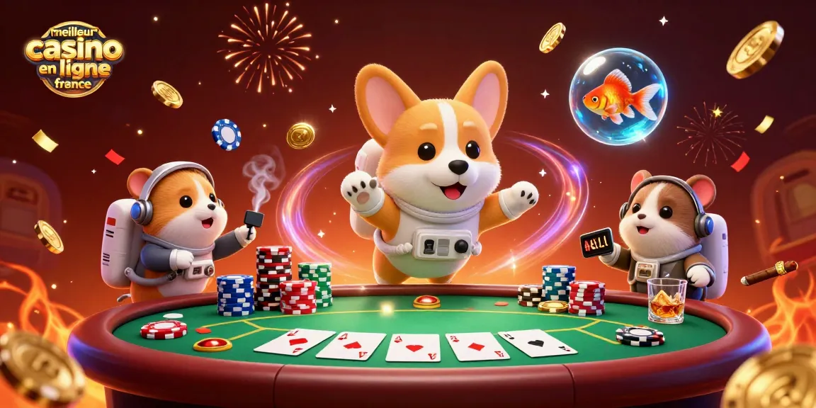 Découvrez le meilleur casino en ligne France avec cette illustration dynamique captivante, où un corgi astronaute flirt avec l'argent virtuel.
