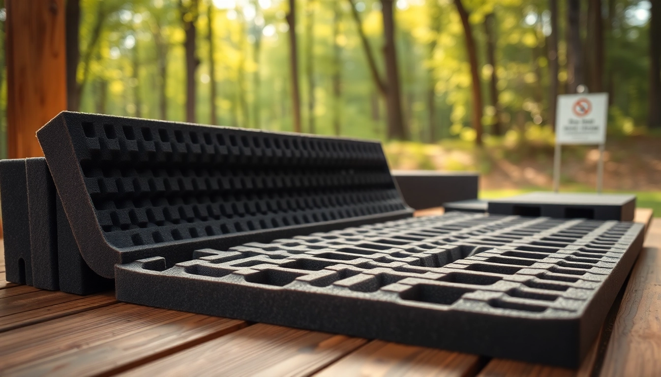 Showcasing foam for rifle case with detailed inserts and textures for firearm protection.