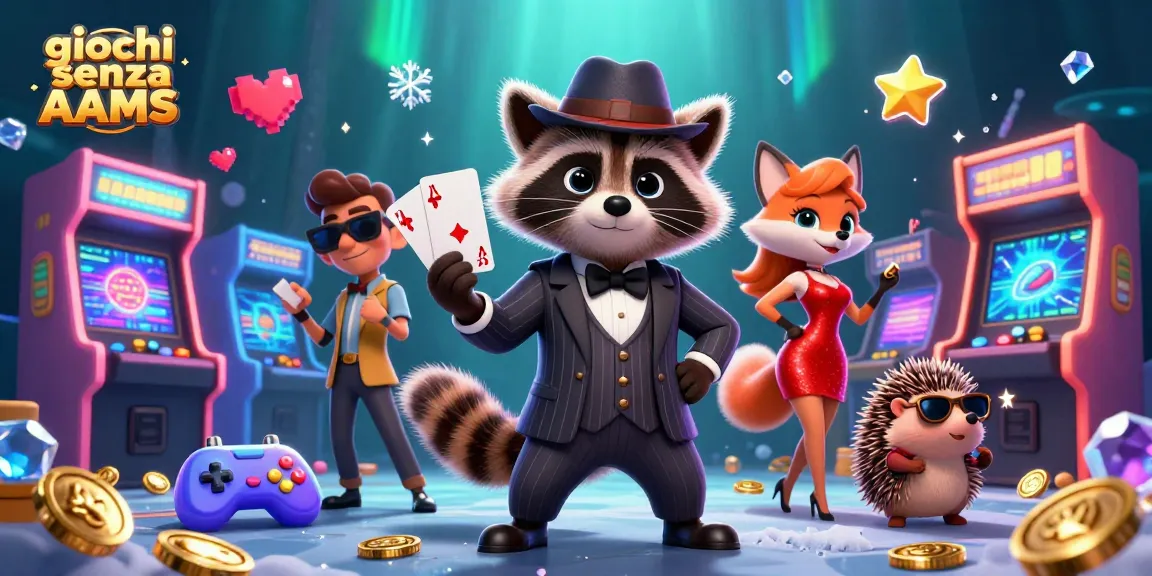 Gioca a giochi senza AAMS con il signor procione elegante e amici in un casinò vivace e colorato.
