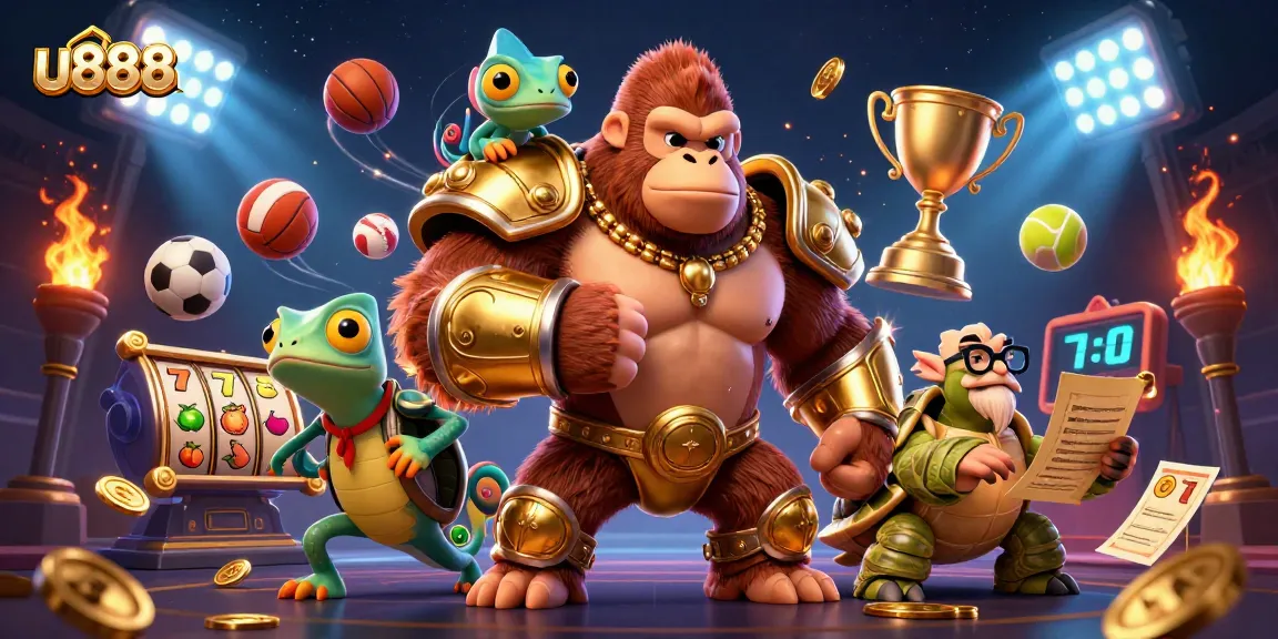u888's dynamic casino action shows slots, sports, and a vibrant scene of winning excitement.