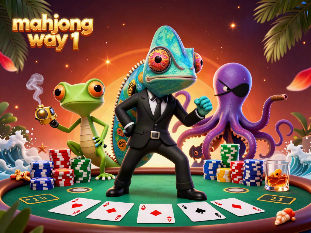 Engage with mahjong way 1 in this vibrant 3D casino illustration filled with festive game elements.