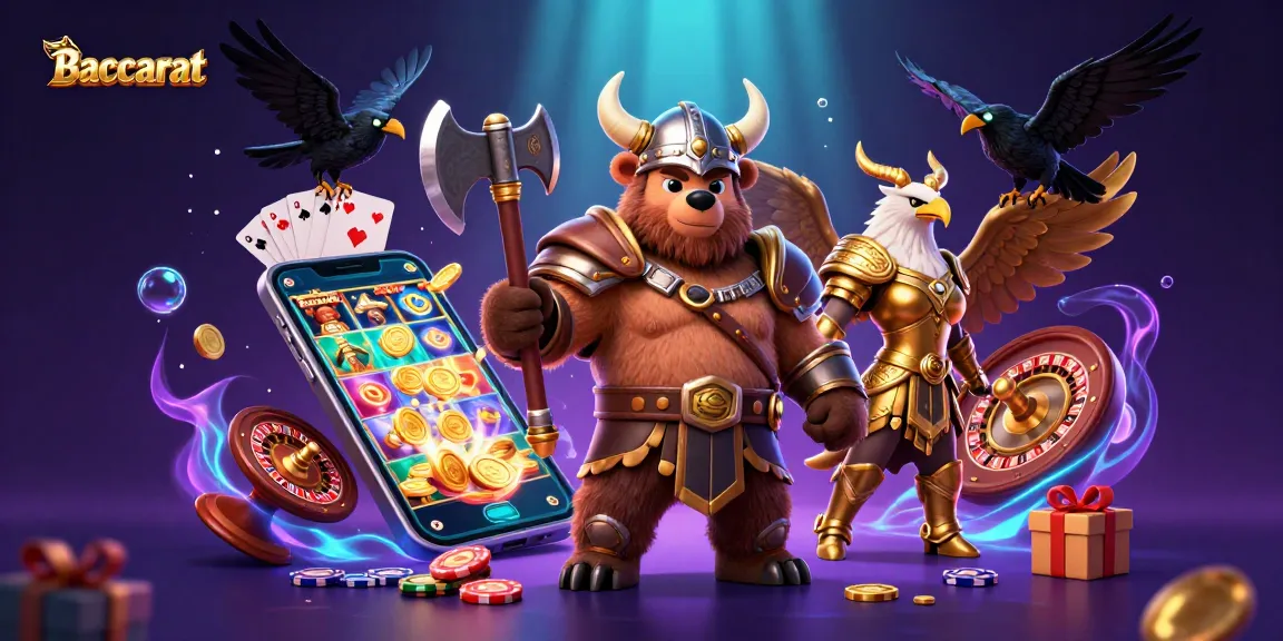 Baccarat game scene with Viking bear and Valkyrie, featuring thrilling casino elements.