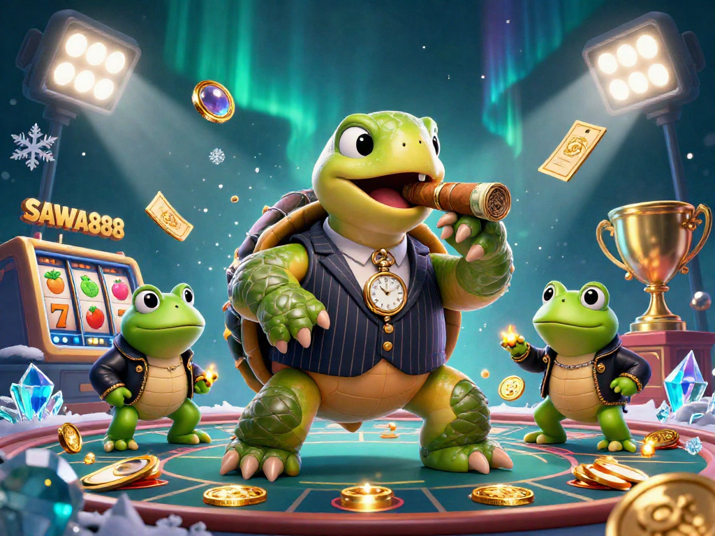Join the excitement at SAWA888 with a vibrant casino scene featuring captivating characters and slot games!