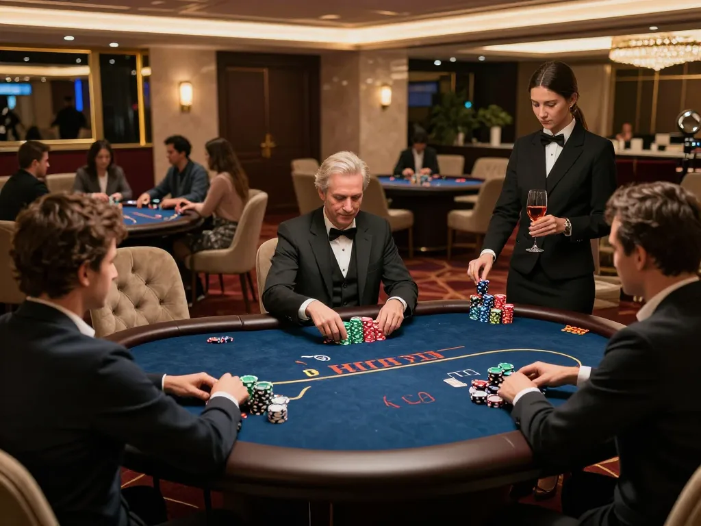 Dynamic VIP poker game experience at 788bet with colorful chips and exclusive guests.