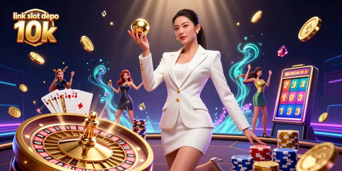 Spin to win at link slot depo 10k featuring a stunning casino scene full of vibrant elements.