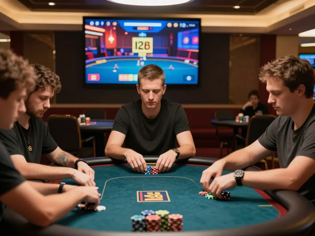 Players strategizing in an online poker game at 123b, showcasing competitive atmosphere and engaging gameplay.