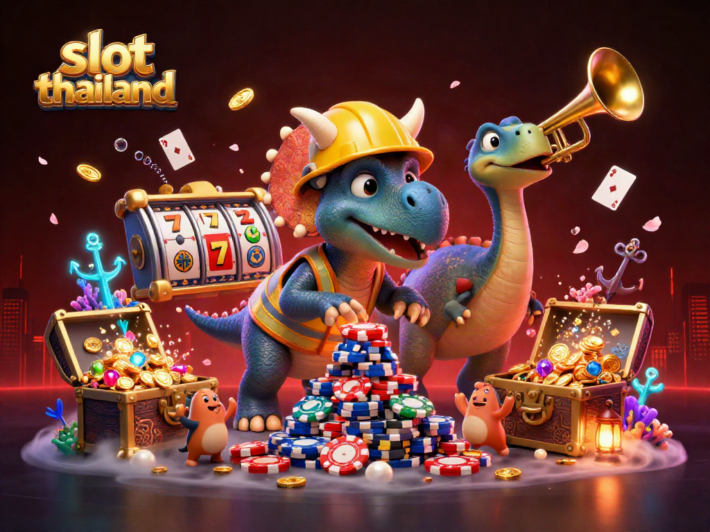 Engage with slot thailand excitement through dynamic 3D cartoon characters celebrating a casino-themed scene.