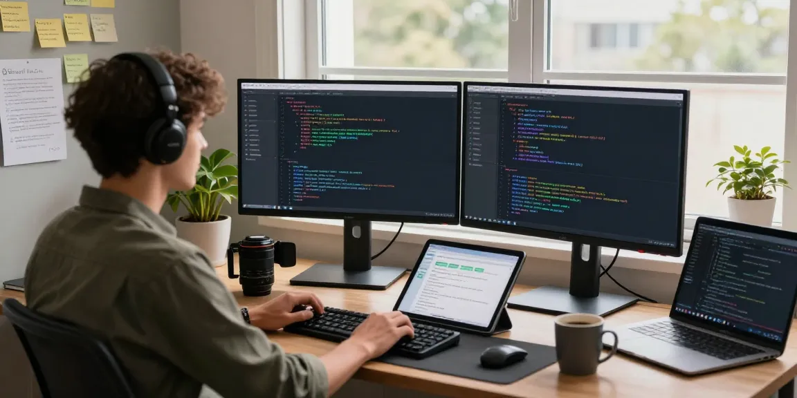 Developer using clawbot in a modern office setup with multiple screens and coding interface.