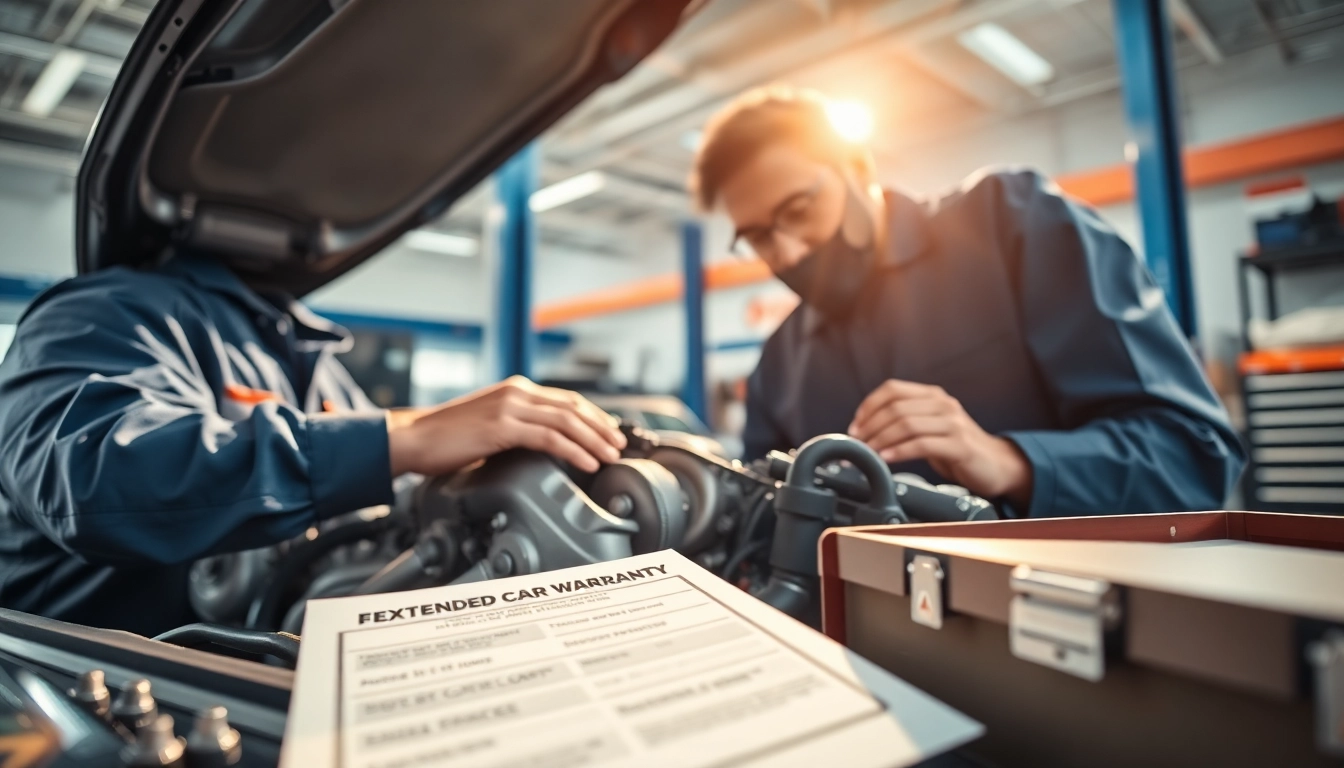 Understand extended car warranty with a mechanic reviewing important documentation.