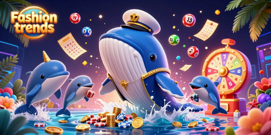 Fashion trends in a vibrant 3D scene featuring a whale breaching coins with playful dolphins gambling.