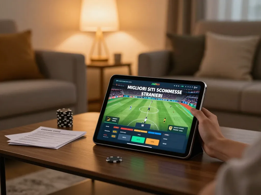 Engaging with migliori siti scommesse stranieri via a tablet in a cozy home environment, emphasizing online sports betting.