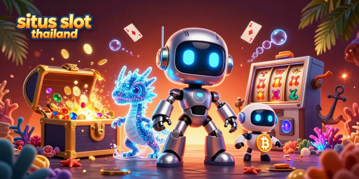 Situs slot thailand offers exciting slot experiences with a vibrant 3D illustration of casino elements.