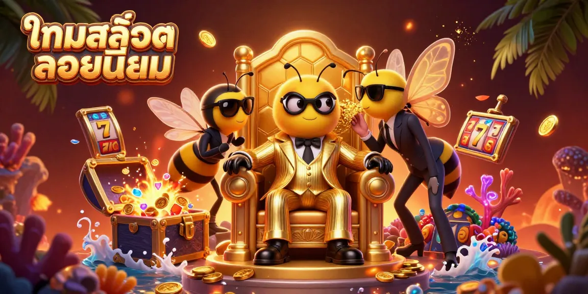 Experience excitement with เกมสล็อตยอดนิยม and dynamic casino-themed visuals full of gold coins and gambling elements.