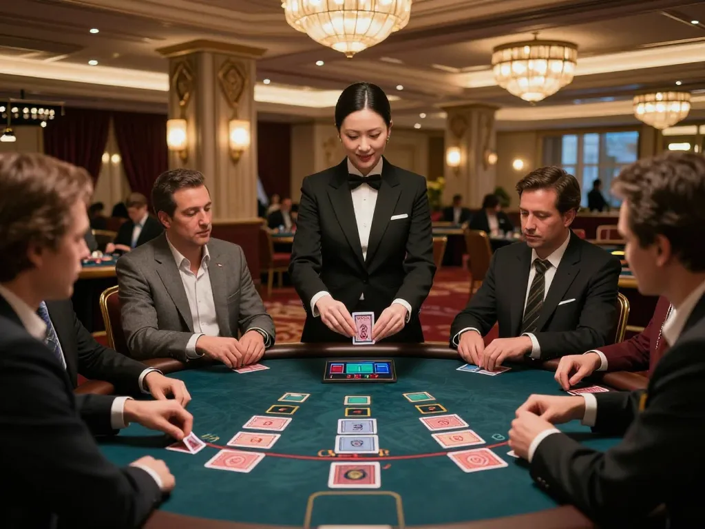Players at a fly88 blackjack table focused on their strategy during a lively game.