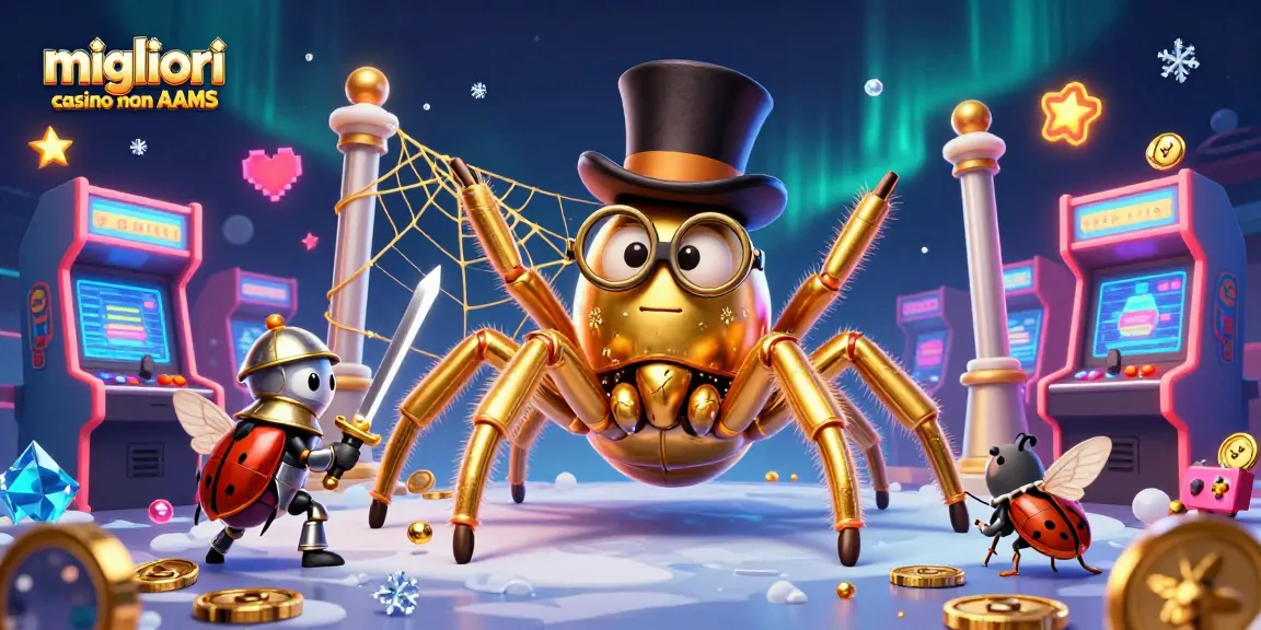 Migliori casino non AAMS: esplora il mondo dei giochi con una scena vivace di un ragno d'oro e un piccolo cavaliere