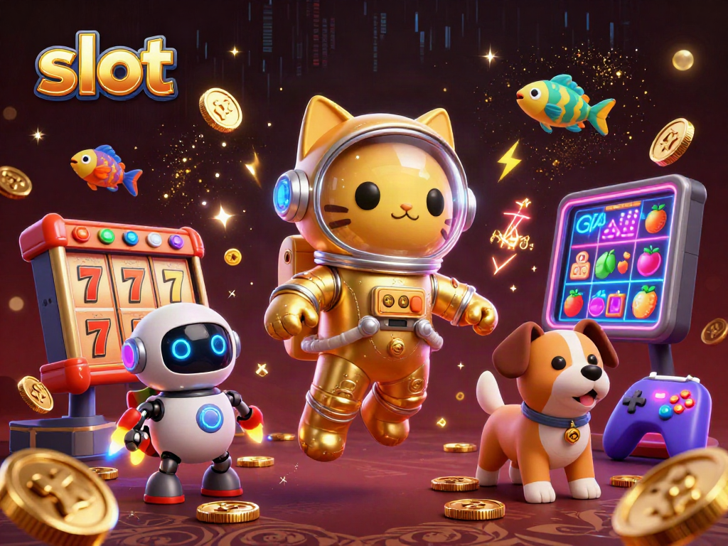 Slot permainan baru dengan kucing astronaut dan robot, dipenuhi elemen kasino yang mengesankan.