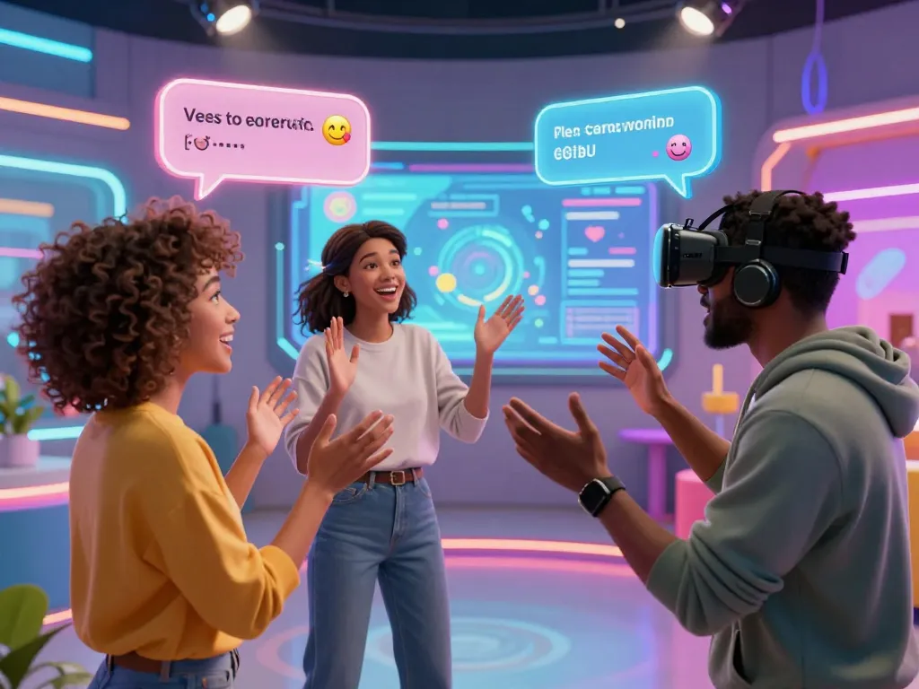Engaging NSFW AI chat scene with diverse avatars interacting, showcasing vibrant digital landscape and playful dialogue.