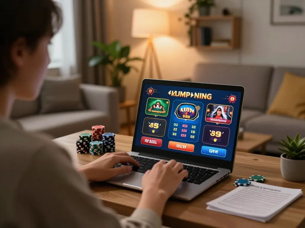 Engaging in Canada online casinos reddit from home with a laptop, showcasing responsible gaming.