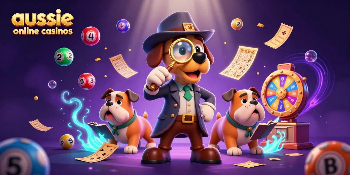 Experience thrilling adventures at aussie online casinos with colorful lottery and gaming elements in this vibrant illustration.
