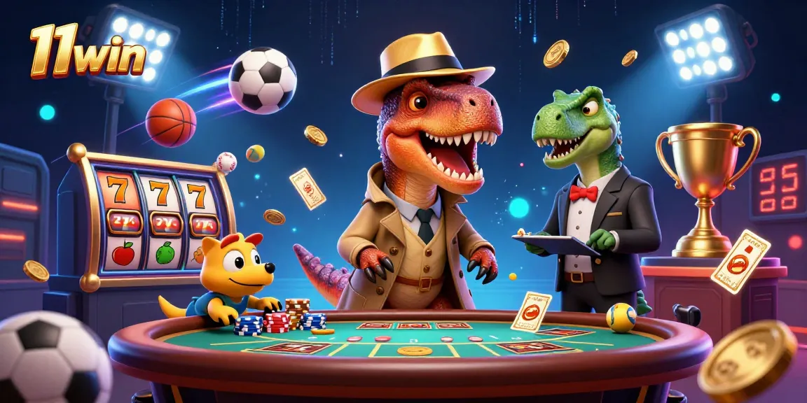 Engage with 11win as a velociraptor and dinosaur characters scheme in a high-stakes casino setting.