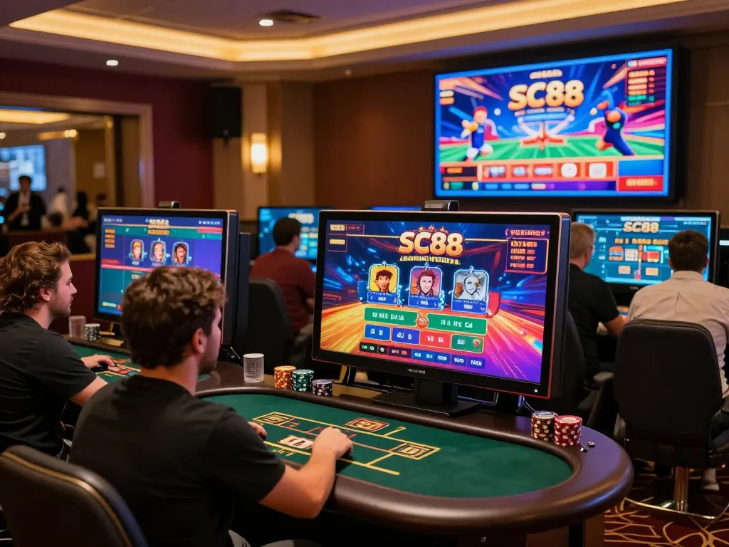 Players engaging in live dealer games on SC88’s online casino platform showcasing vibrant graphics and a user-friendly interface.