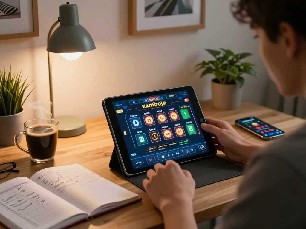 Sit back and enjoy situs slot kamboja games from home with a focused player strategizing their bets.