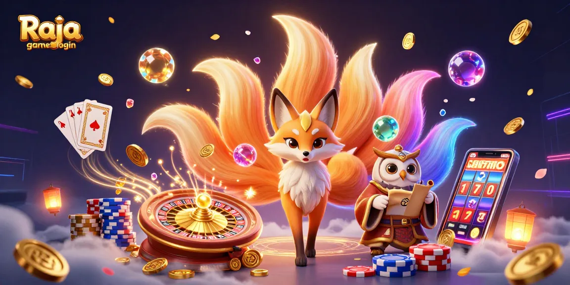 Experience the thrill of Raja game login with vibrant casino elements and glowing characters.