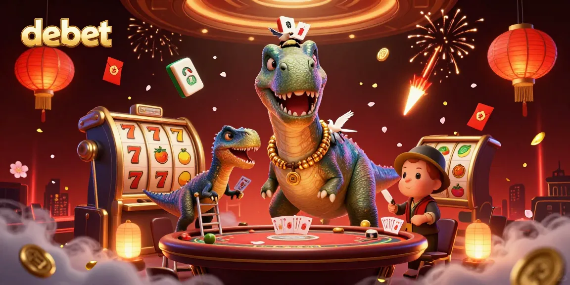 Engage in thrilling casino fun with debet's dazzling 3D scene featuring vibrant characters and game elements.