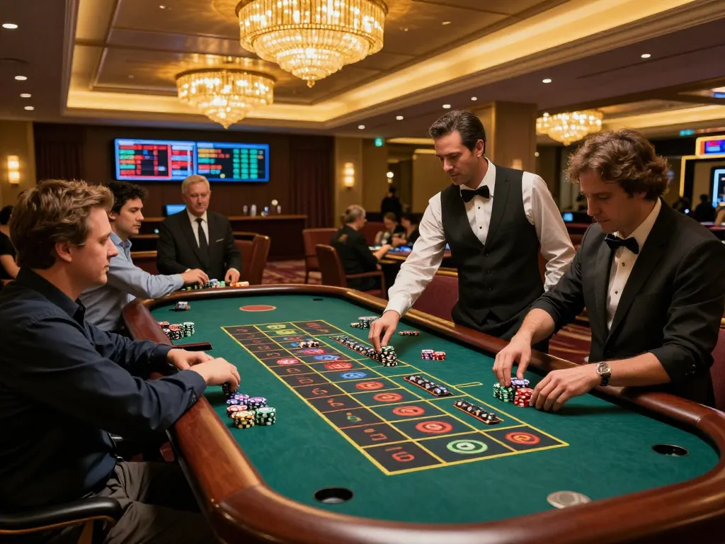 Engaging roulette game scene showcasing NHÀ CÁI CM88 with players placing bets and vibrant casino atmosphere.