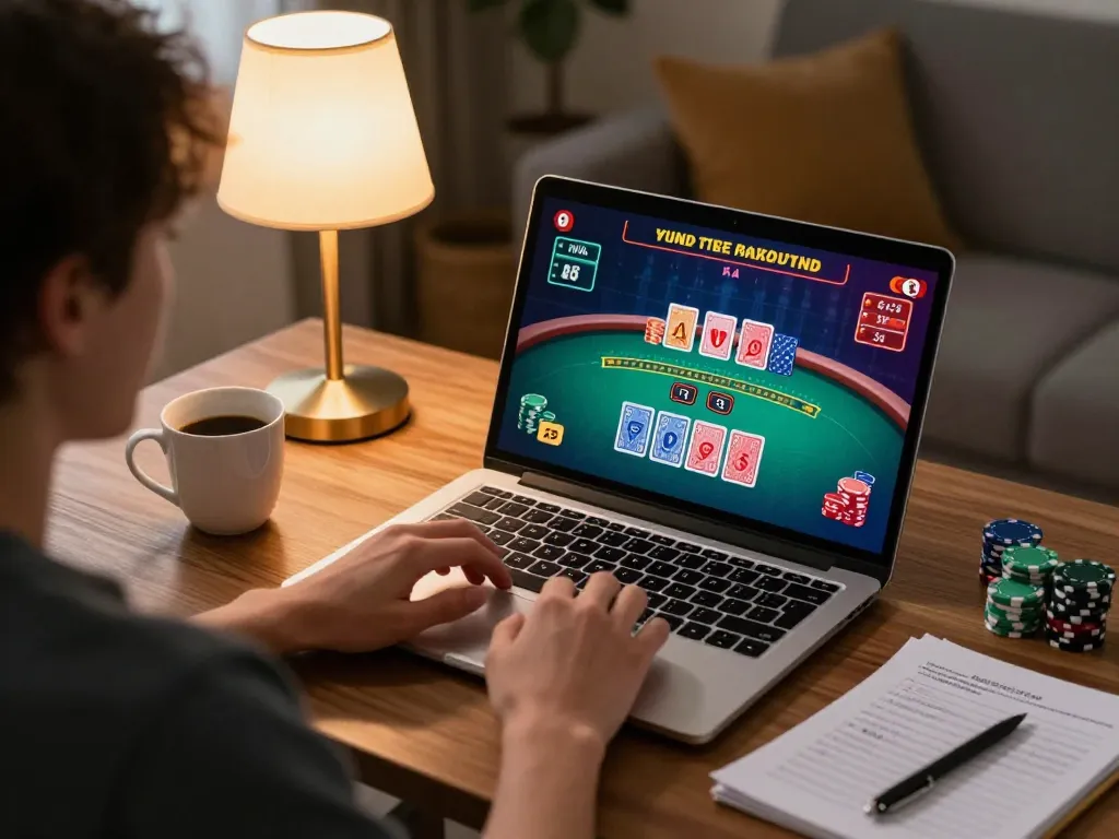 Engaging in online gaming at home with c168 strategies visible, focusing on responsible betting.