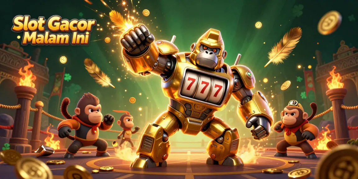 Experience Slot Gacor Malam Ini in a thrilling 3D scene featuring a mech gorilla and explosive action.
