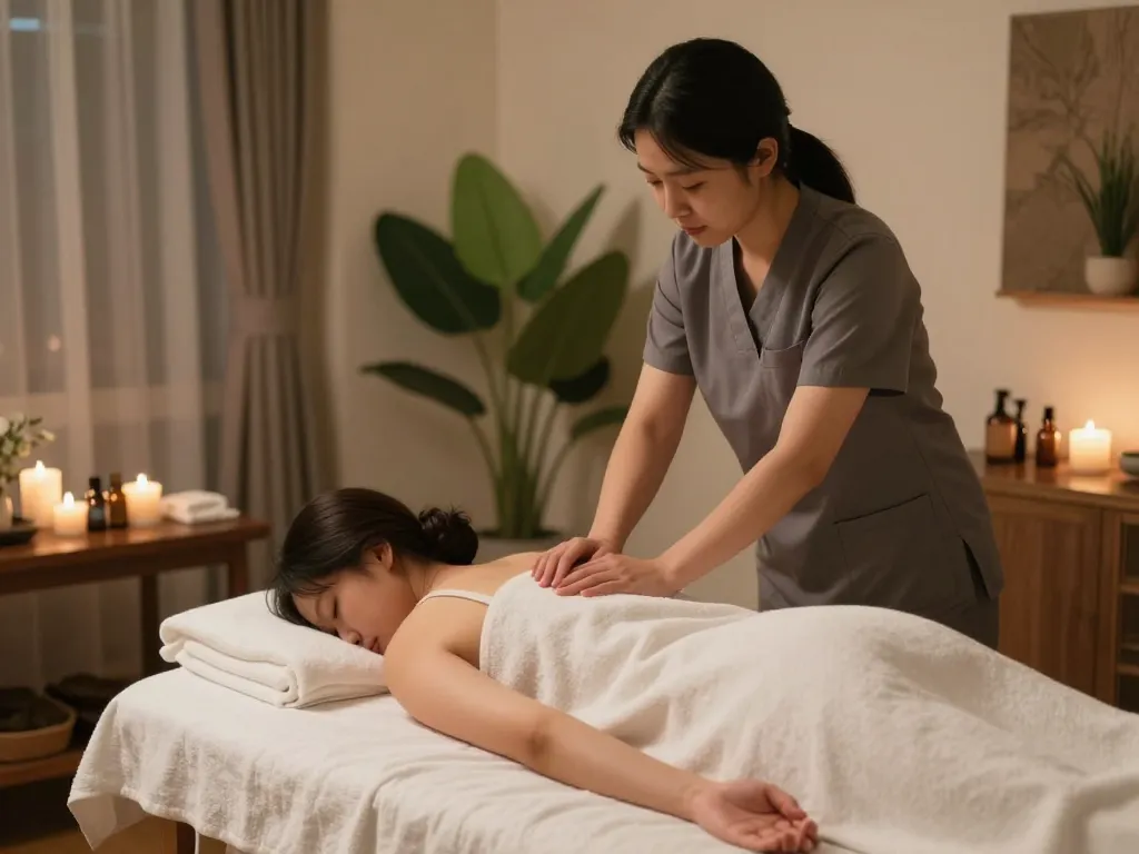 Relaxing 인천 출장마사지 experience in a cozy hotel room with soothing ambiance.