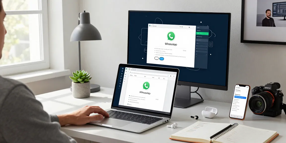 User engaging with WhatsApp電腦版 in a modern home office, showcasing productivity.