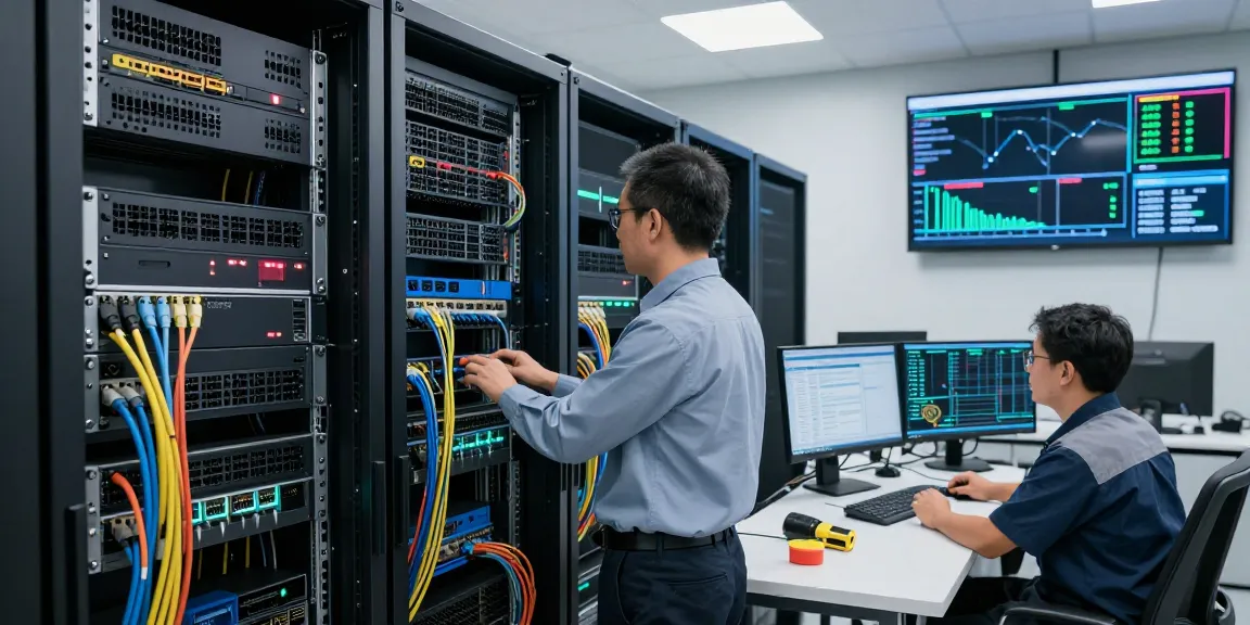 Technician assessing server racks with visible C19/C20 connectors in a modern data center environment