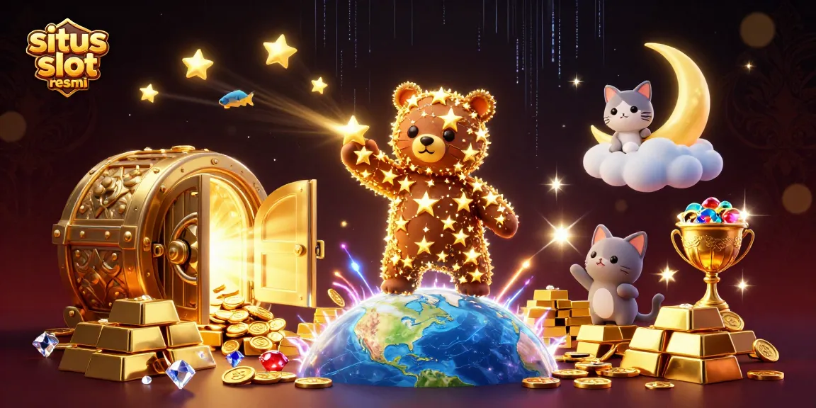 Engage with situs slot resmi as the constellation bear scoops coins from Earth, surrounded by treasures.