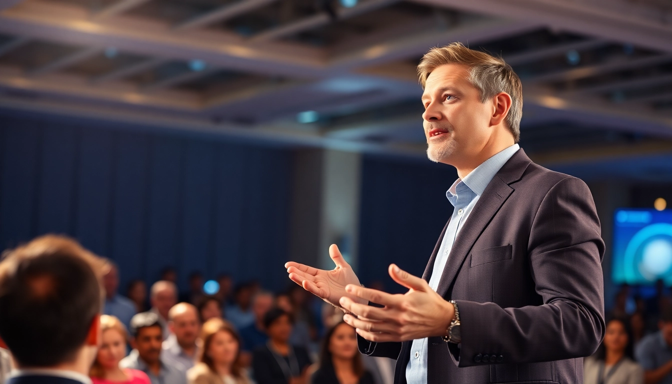 Keynote Speaker engaging a corporate audience with dynamic presentation