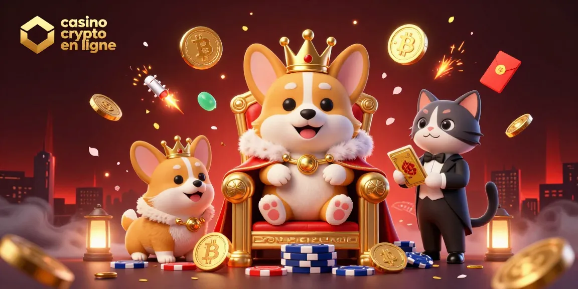 Découvrez les casinos crypto en ligne avec un corgi royal entouré d'éléments de jeu captivants.