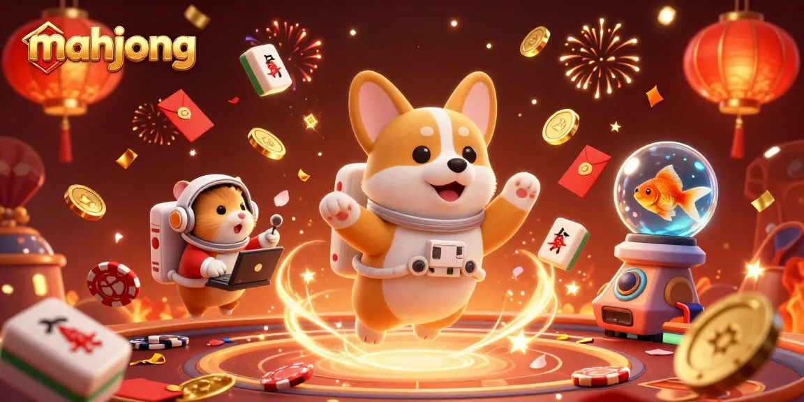 Engage in mahjong excitement with a vibrant 3D scene featuring space-themed characters and tiles.