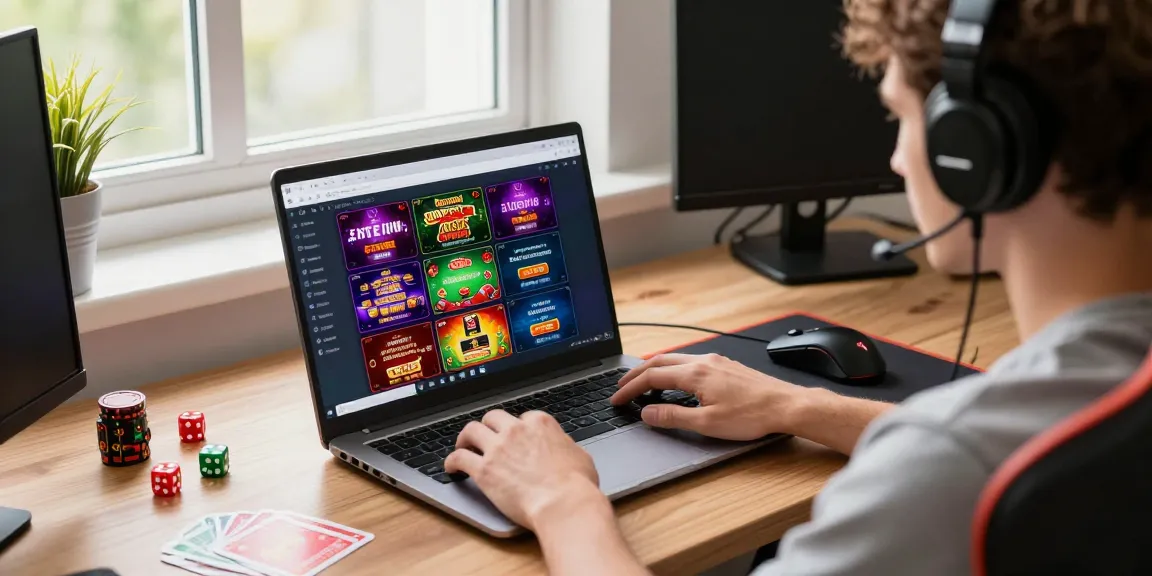 Engaging online betting scene showing a user focused on login raja328 while surrounded by gaming equipment and excitement.