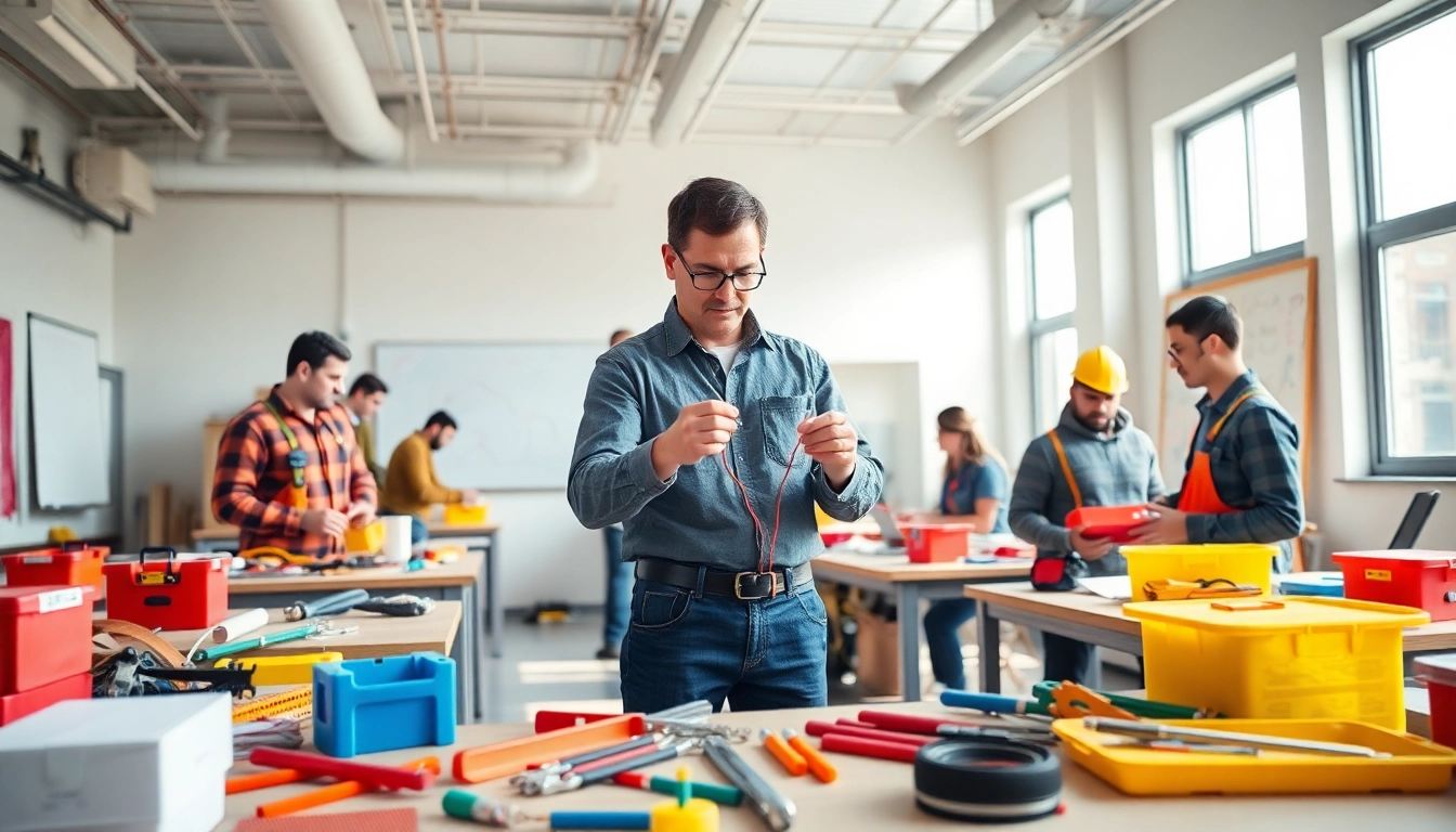 Students participating in hands-on training at an electrician trade school Colorado.