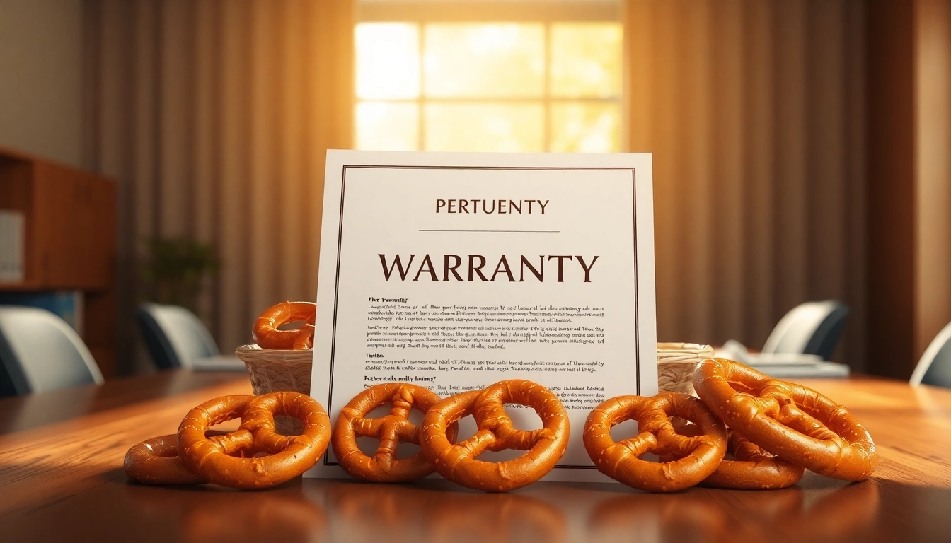 Assessing if Pretzel warranty legit and trustworthy through a close-up of a warranty document and tasty pretzels.