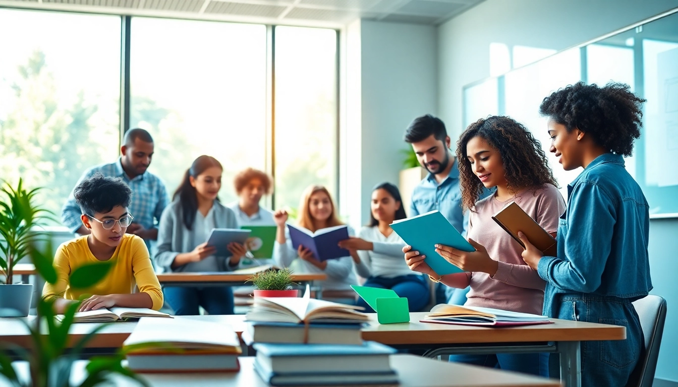 Engaging classroom scene highlighting innovative education with diverse students and teachers collaboratively learning.
