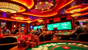Experience link CM88's thrilling casino atmosphere with vibrant tables, cards, and chips.