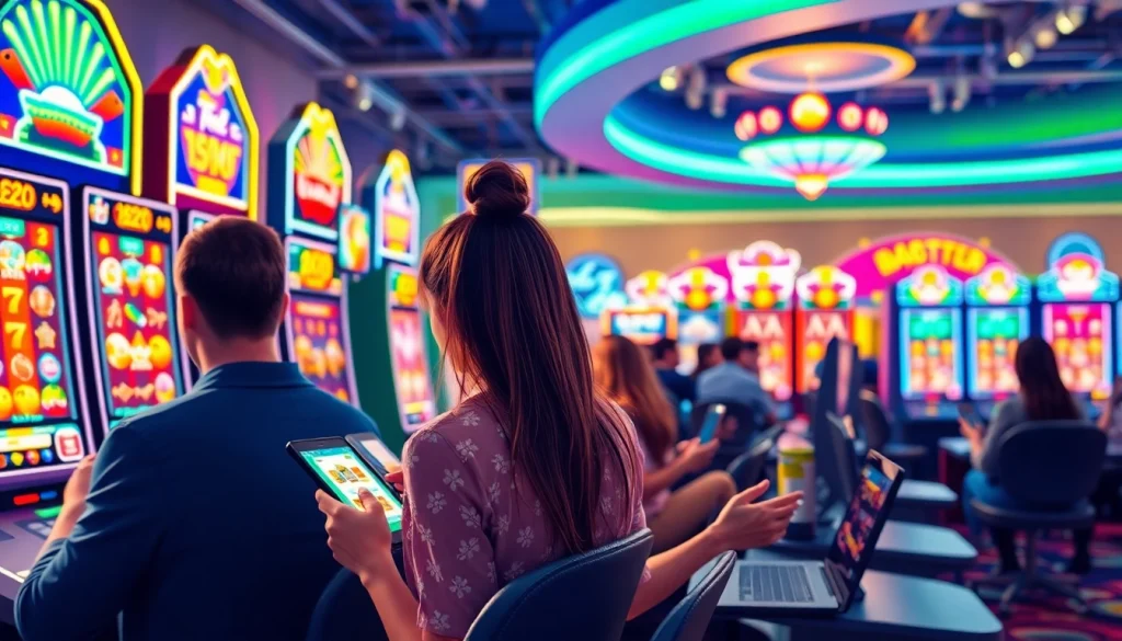 Permainan slot depo 1k online yang mengasyikkan dengan grafis cerah dan suasana kasino virtual.