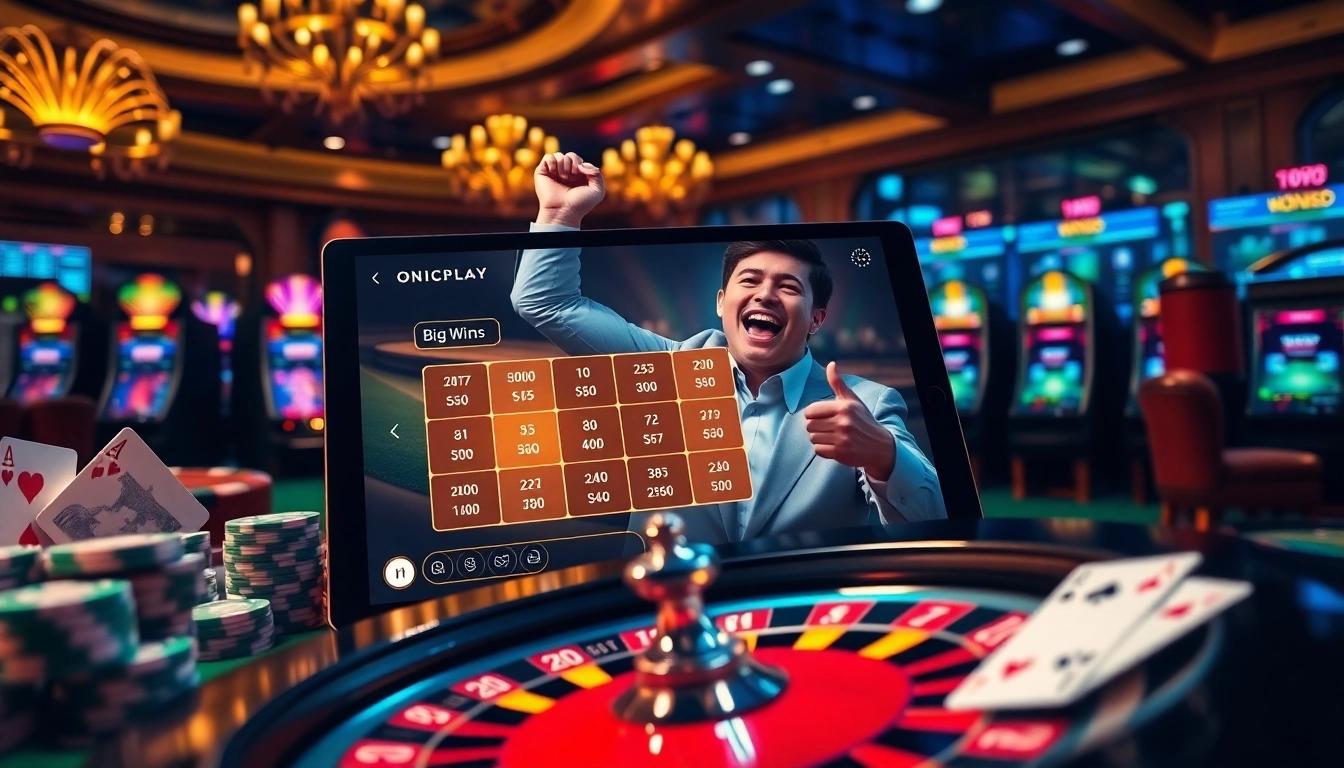 Experience thrilling wins at Onicplay's vibrant online casino with poker chips and roulette excitement.