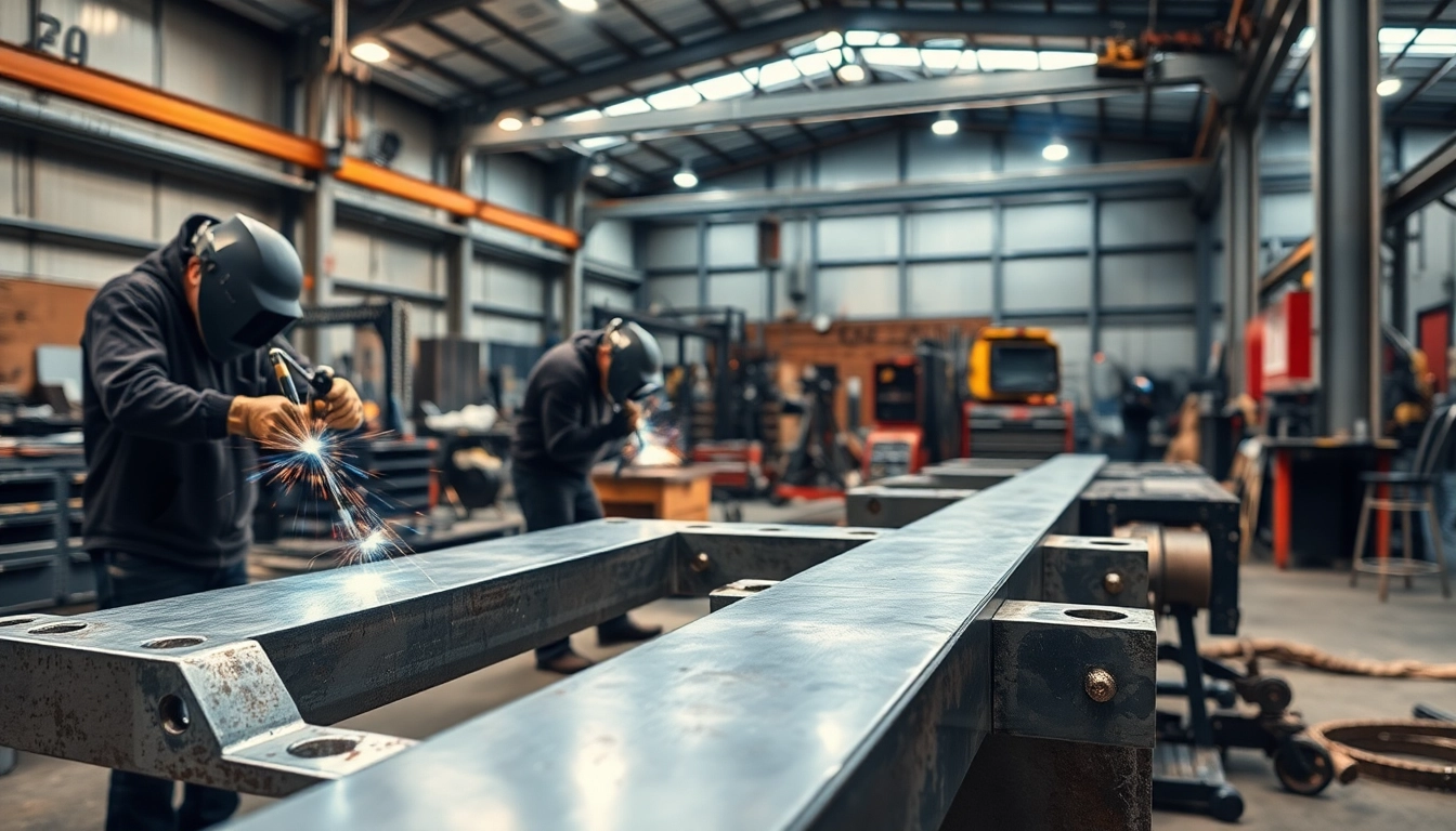 Crafting custom steel fabrication in a professional workshop with skilled artisans at work.