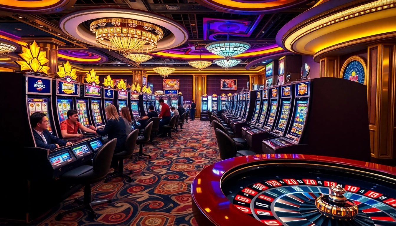 Experience thrilling IDNSlot action at a vibrant casino with sparkling slot machines and lively players.