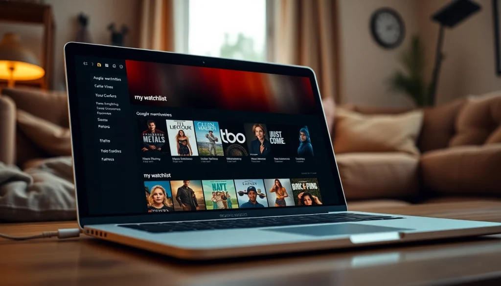 Manage your my watchlist (google watchlist) effortlessly on a sleek laptop interface in a cozy home.