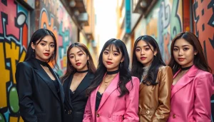 blackpink members posing in a vibrant urban setting, showcasing their unique personalities and styles.