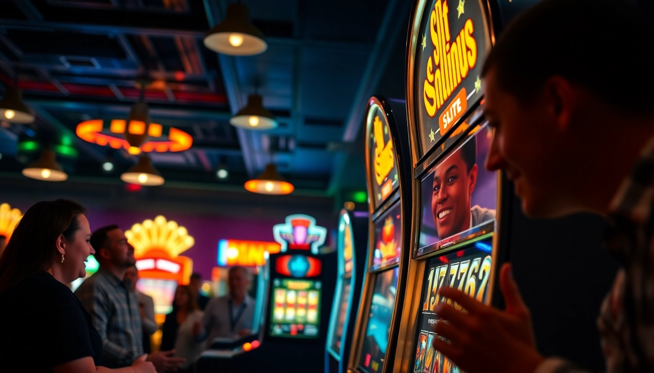 Menangkan slot deposit 1k dengan slot machine yang menarik dan lampu neon yang cerah.